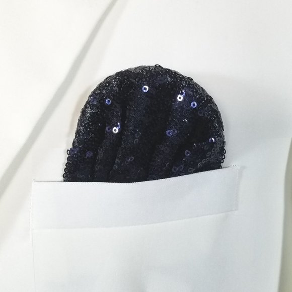 NEW Men's Sequin Pre-Folded Pocket Square Insert - Navy Blue - Picture 1 of 7
